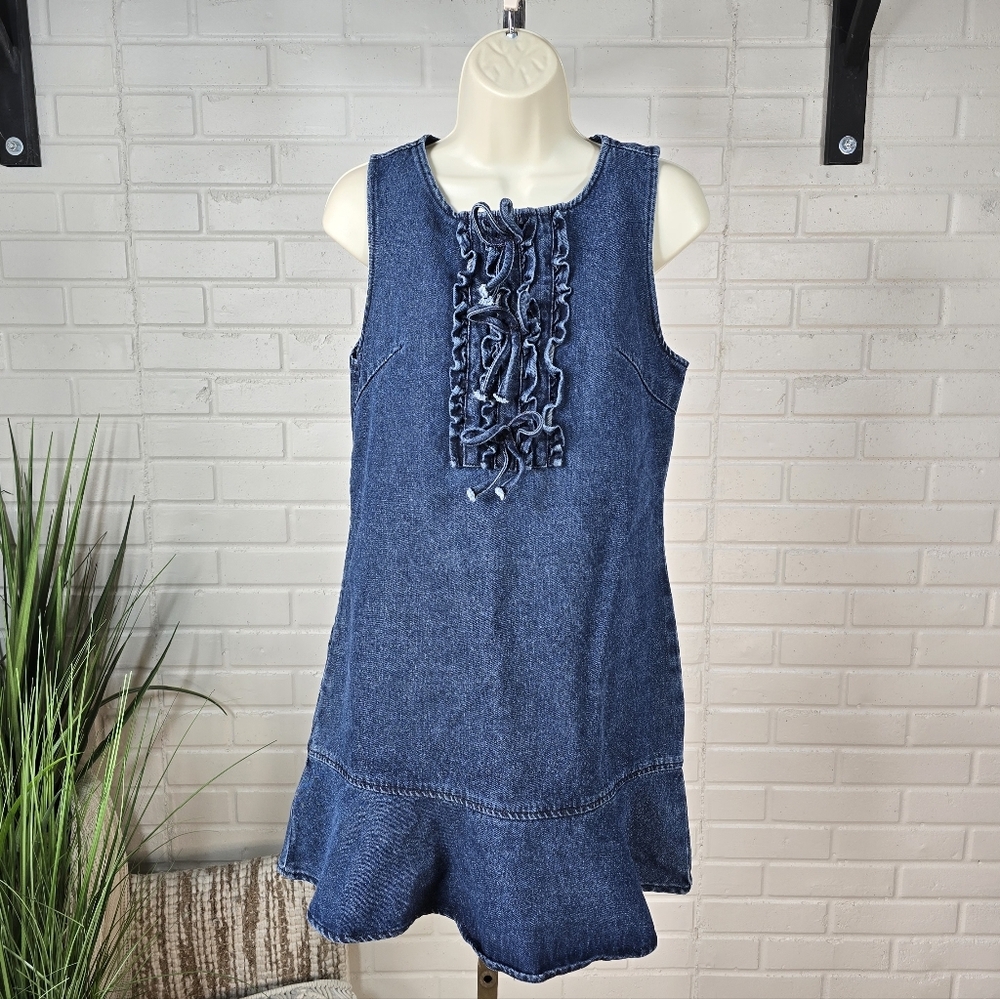 Cider Denim Sleeveless Mini Dress with Ruffle Detail Small